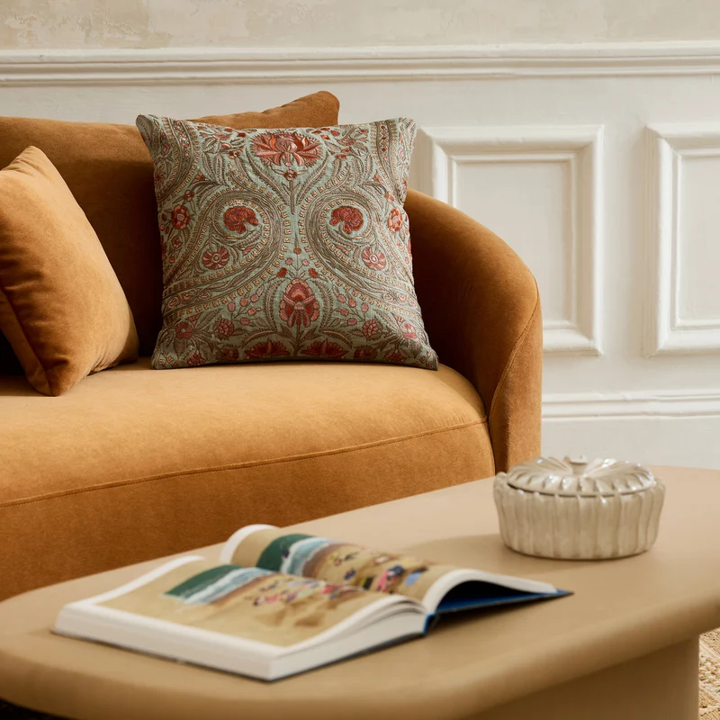 Housse de coussin MIRCEA celadon et rosé