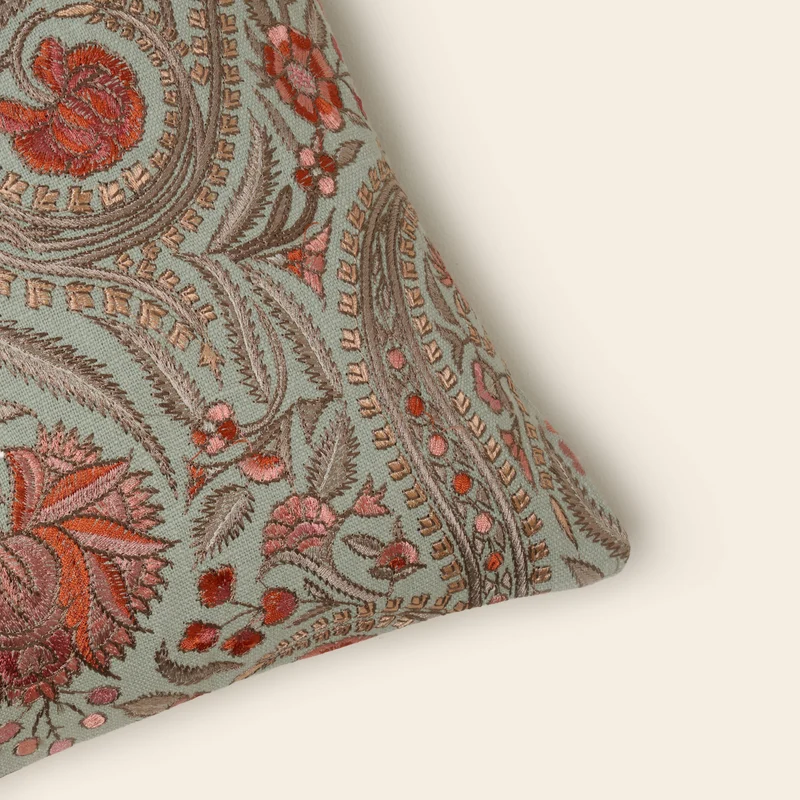 Housse de coussin MIRCEA celadon et rosé