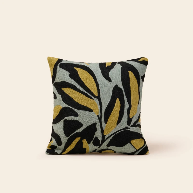 Housse de coussin PHEODORA céladon et jaune paille