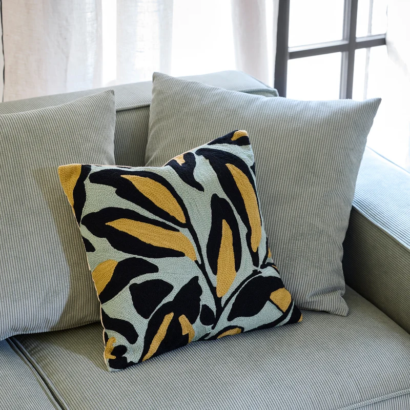 Housse de coussin PHEODORA céladon et jaune paille