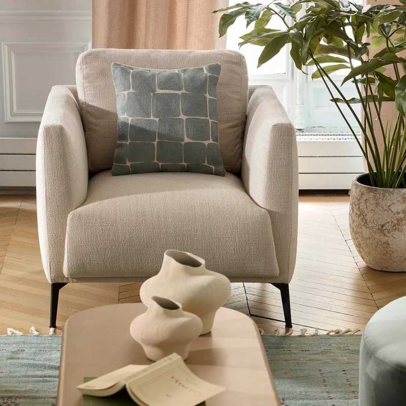 Housse de coussin KARTY naturel et céladon
