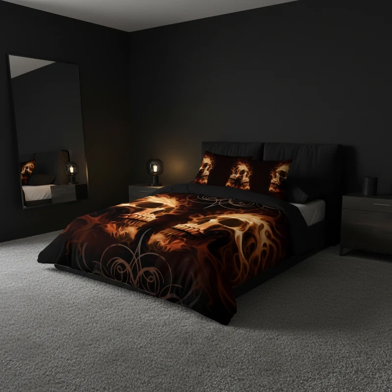 Autumn Bedroom Decor Skull Face Off- Duvet Cover Set UK Kingsize/US Queen
