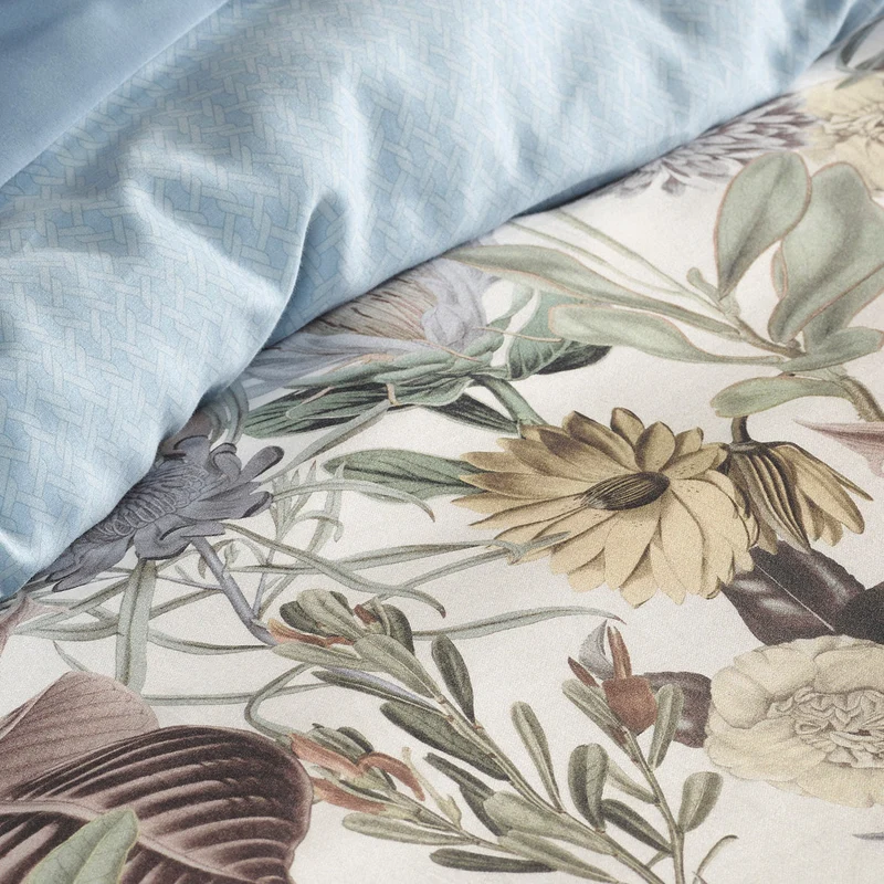 Housse de couette satin de coton - Garden bleu clair
