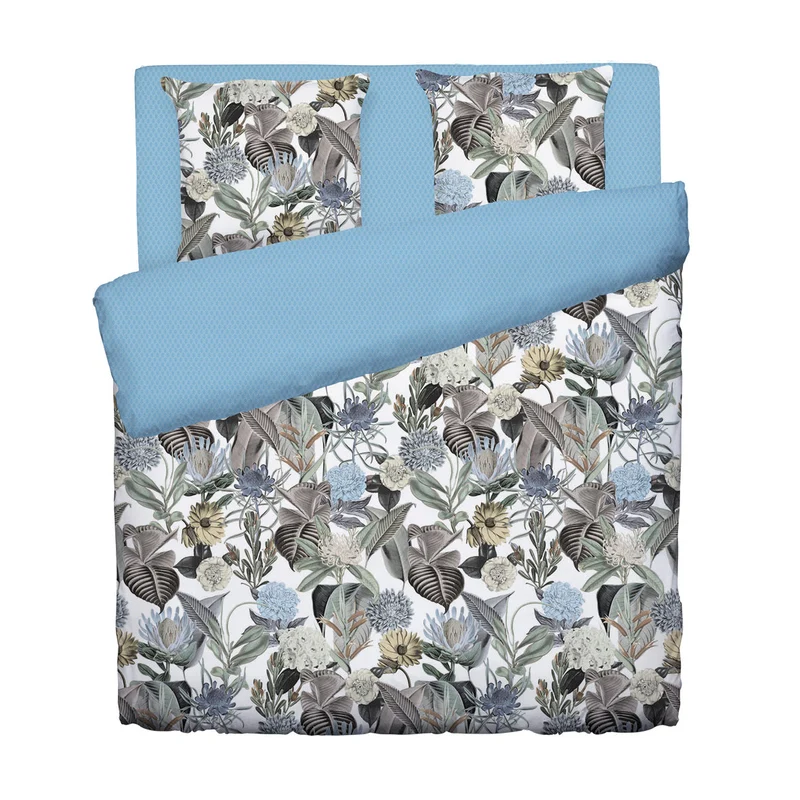 Housse de couette satin de coton - Garden bleu clair