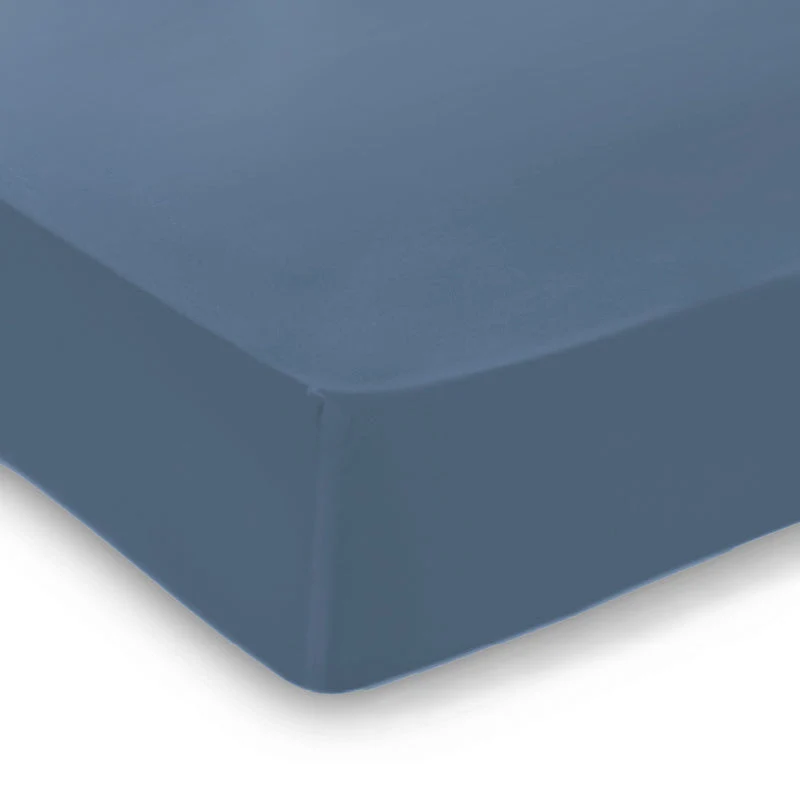 Drap-housse satin de coton - Bleu