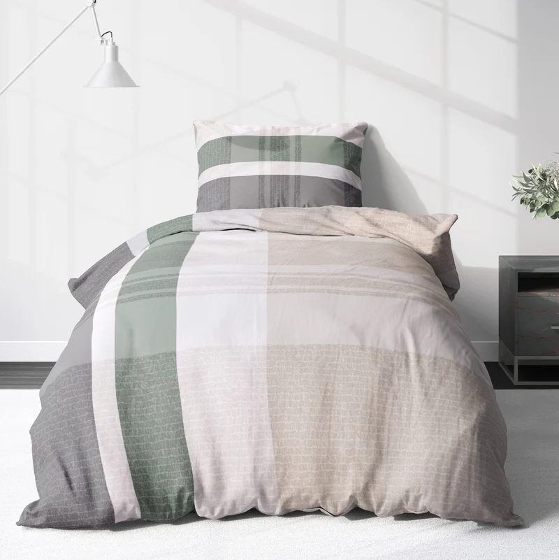 Biber Bettwäsche-Set Beige Streifen