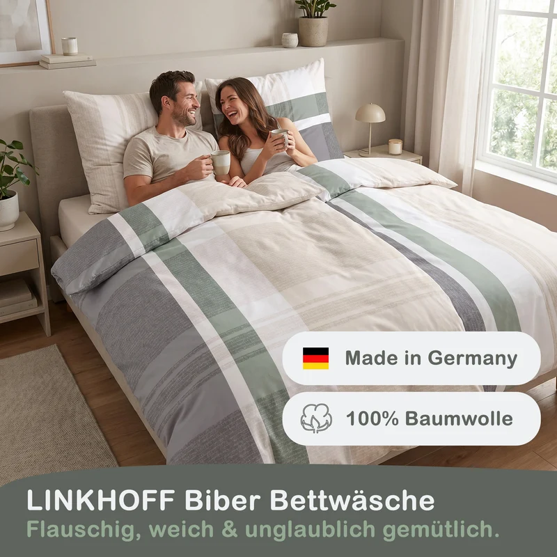 Biber Bettwäsche-Set Beige Streifen