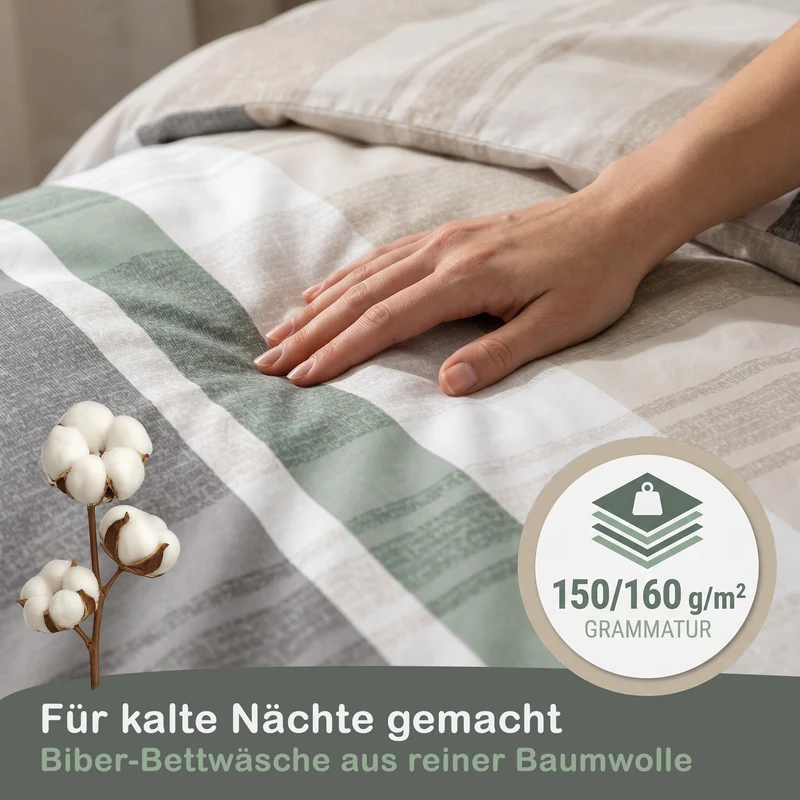 Biber Bettwäsche-Set Beige Streifen
