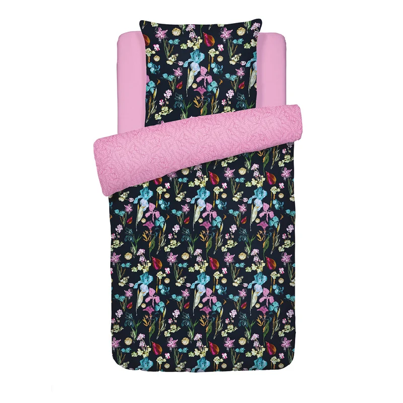 Housse de couette + taie(s) d'oreiller en satin de coton - Iris Bleu foncé