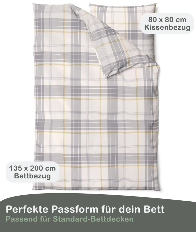 Biber Bettwäsche-Set Naturfarben Kariert
