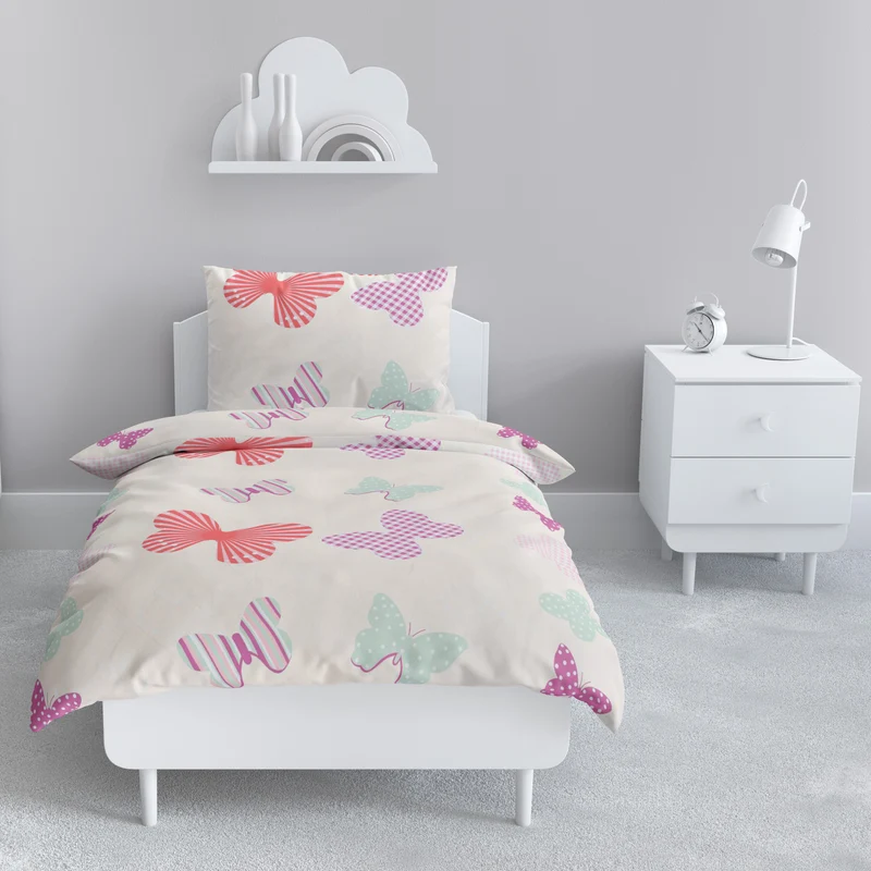 Renforce Bettwäsche-Set 135x200cm Schmetterling in Creme Rosa