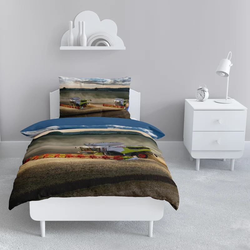 Claas Lexion Bettwäsche-Set 135x200cm Mähdrescher Motiv in Blau
