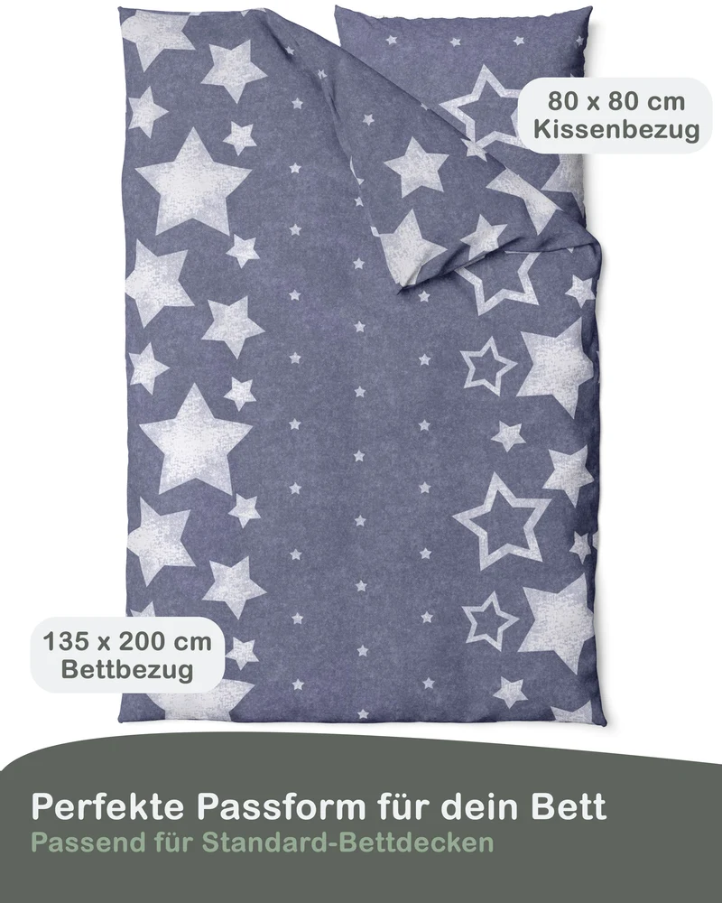 Biber Bettwäsche-Set 135x200cm Sterne Motiv in Navyblau