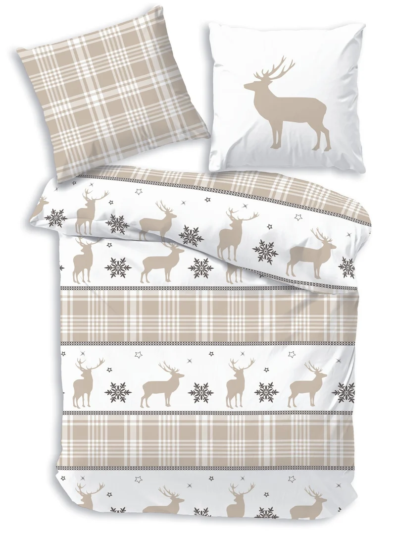 Biber Bettwäsche-Set Hirsche Weihnachten in Beige