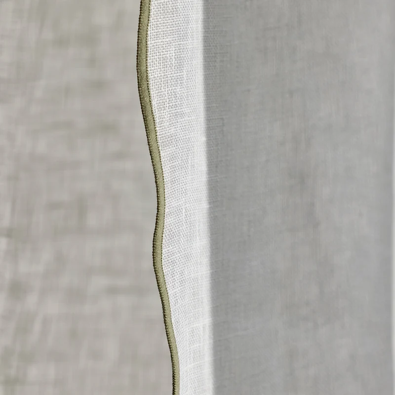 Voilage panneau SHADOW blanc pur et bourdon vert