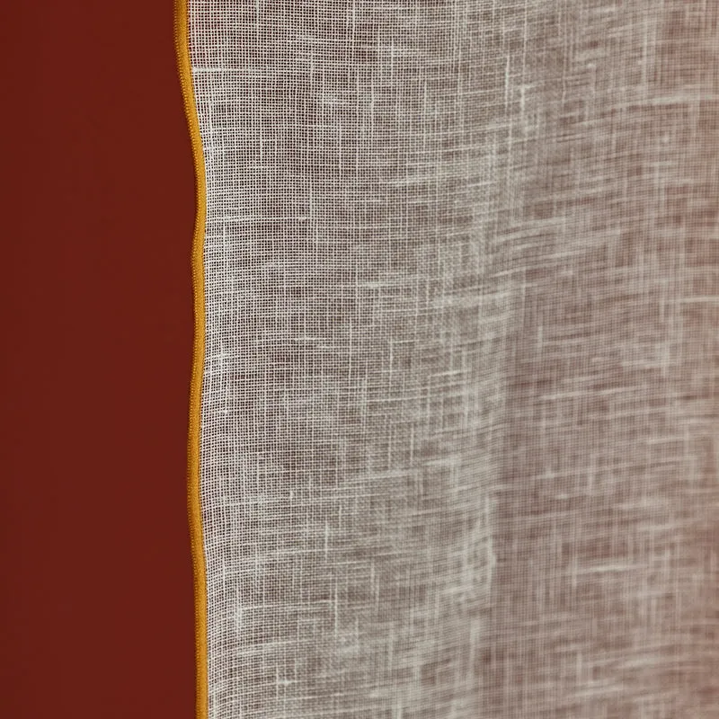Voilage panneau SHADOW blanc pur et bourdon ocre