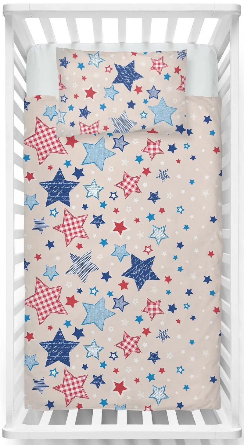 Biber Bettwäsche-Set 100x135cm Sterne in Beige Blau