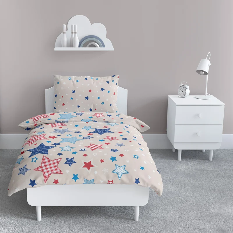 Biber Bettwäsche-Set 100x135cm Sterne in Beige Blau