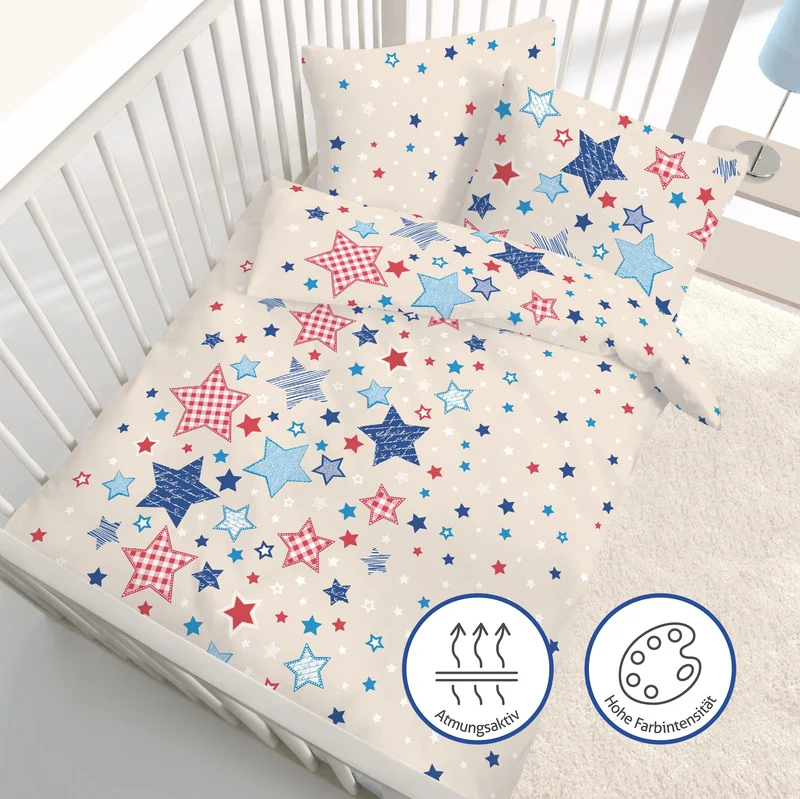 Biber Bettwäsche-Set 100x135cm Sterne in Beige Blau