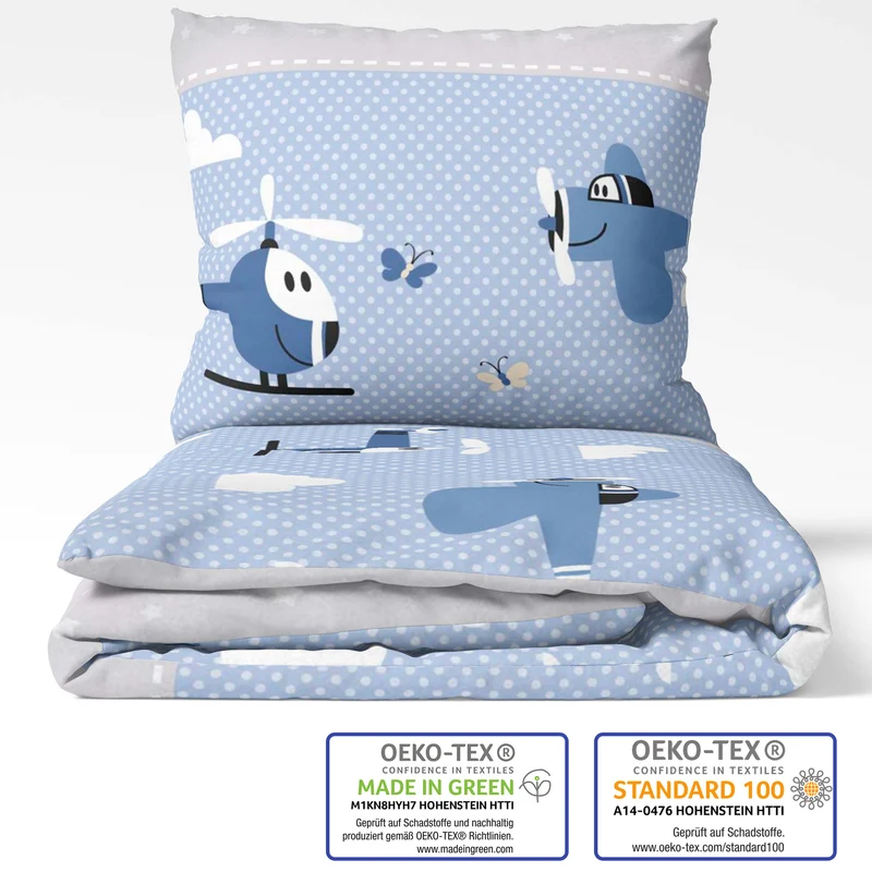 Biber Bettwäsche-Set 100x135cm Flugzeuge Blau