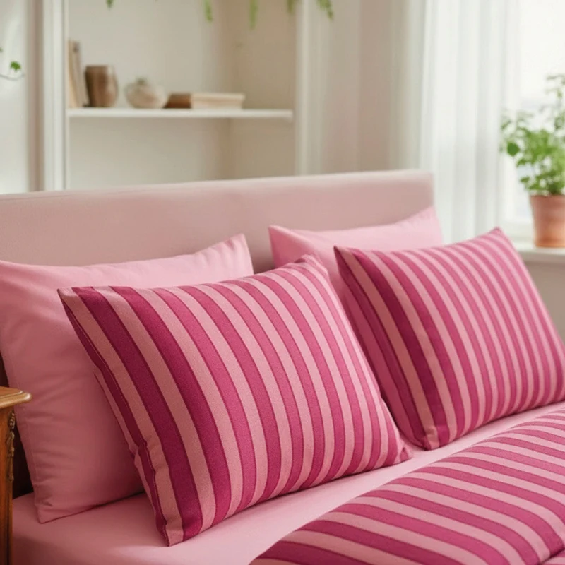 Housse de couette + taie d'oreiller satin de coton - Faisceau Rose