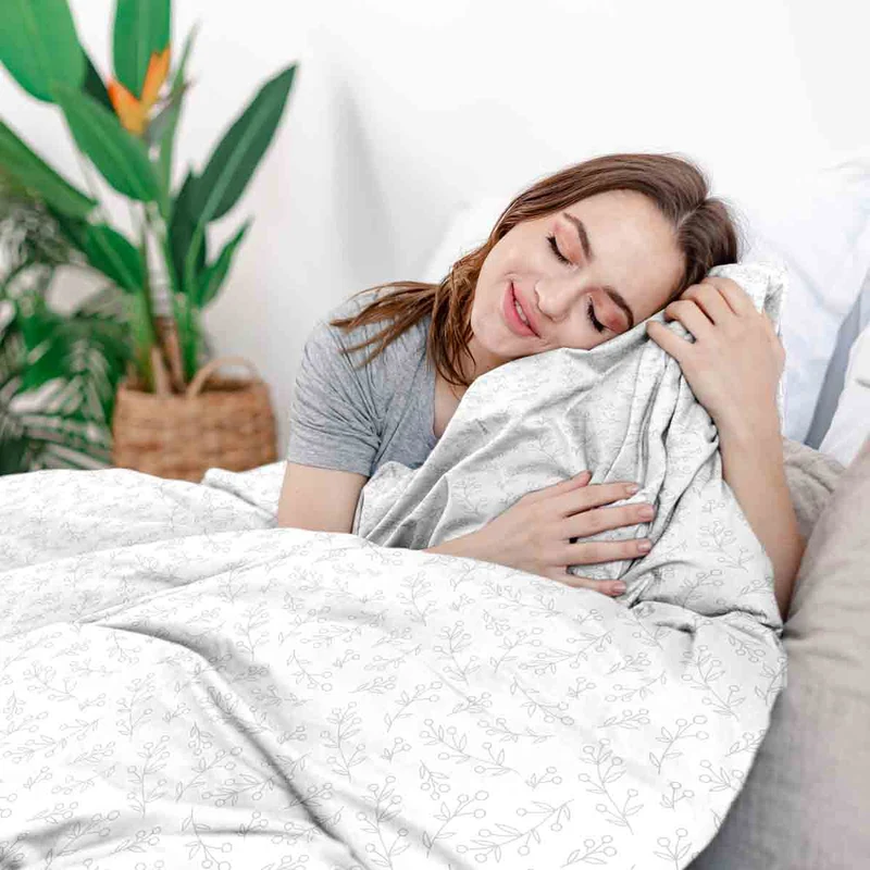 Therapiedecken Bettwäschen Set Weiß mit zarten Zweigen
