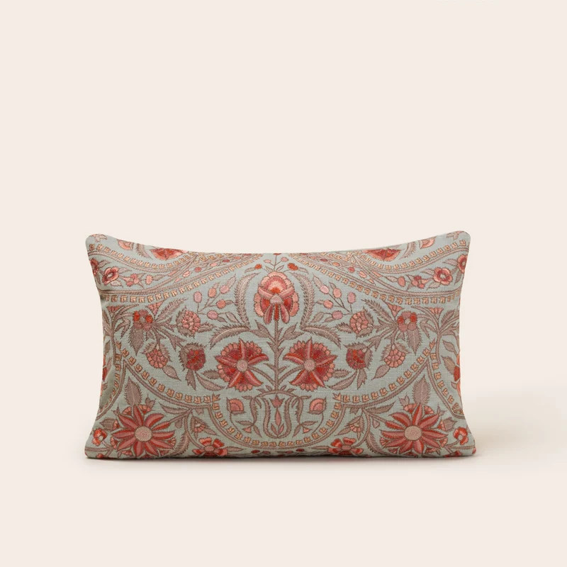 Housse de coussin MIRCEA celadon et rosé
