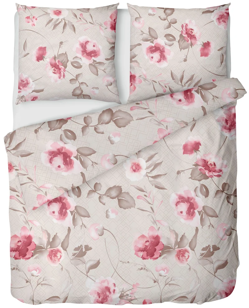 Biber Bettwäsche-Set Rosen & Blumen in Creme Rosa