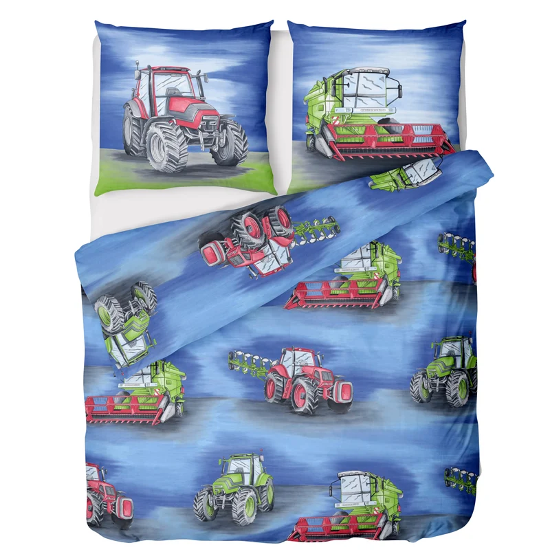 Biber Bettwäsche-Set 135x200cm Traktor - Mähdrescher in Blau