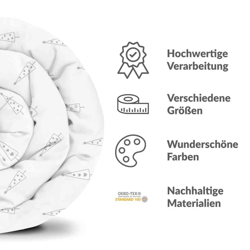 Therapiedecken Bettwäschen Set Weiß mit grauen Tannenbäumen