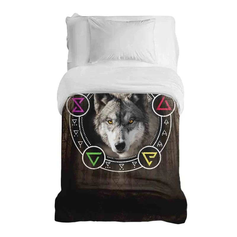 Therapiedecken Baumwollbezug Braun mit Wolf