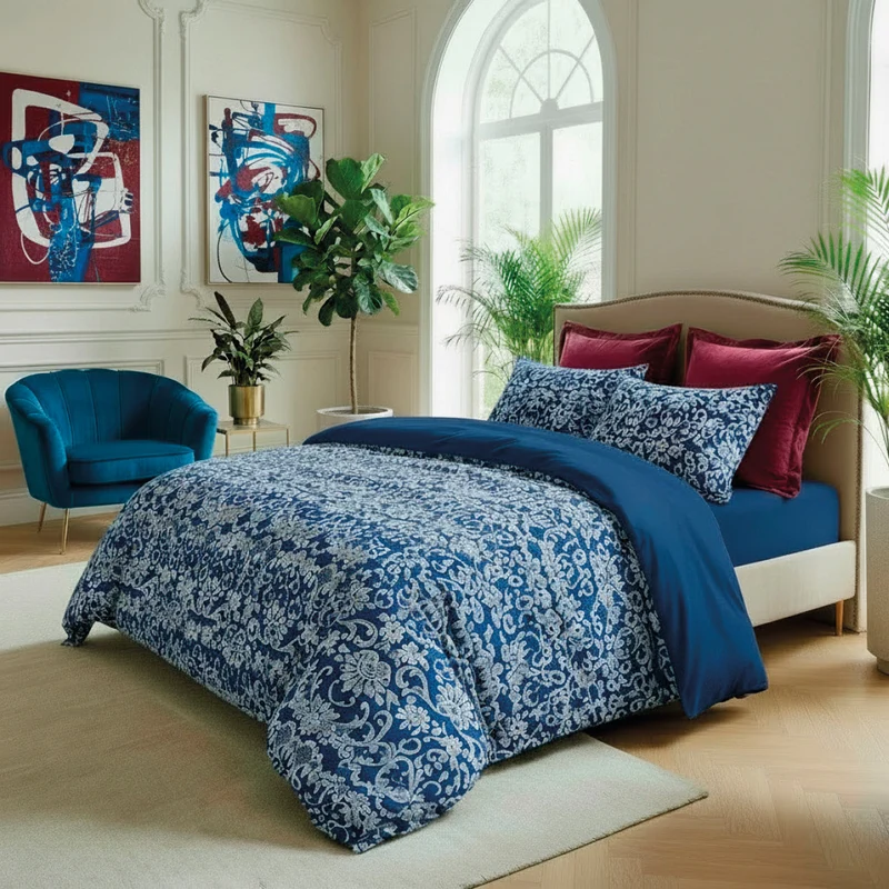 Couvre-lit satin de coton Passementerie Bleu - 220 x 250 cm