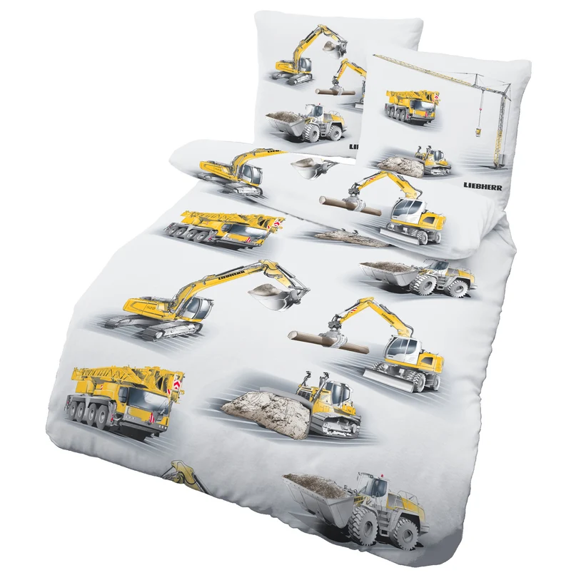 Liebherr Biber Bettwäsche-Set 135x200cm Bagger in Silber Gelb