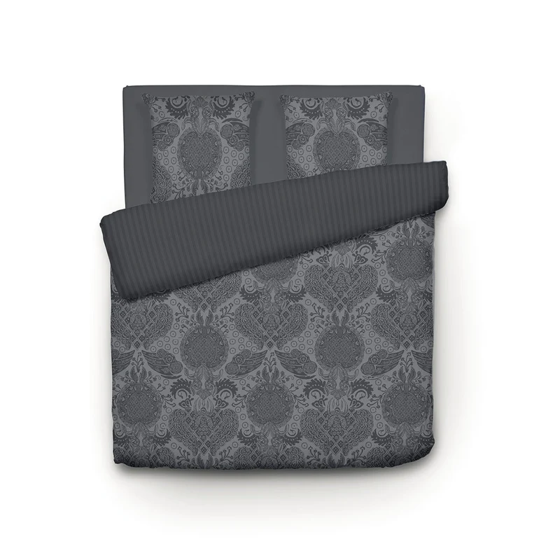Housse de couette + taie(s) d'oreiller satin de coton - Arles gris foncé
