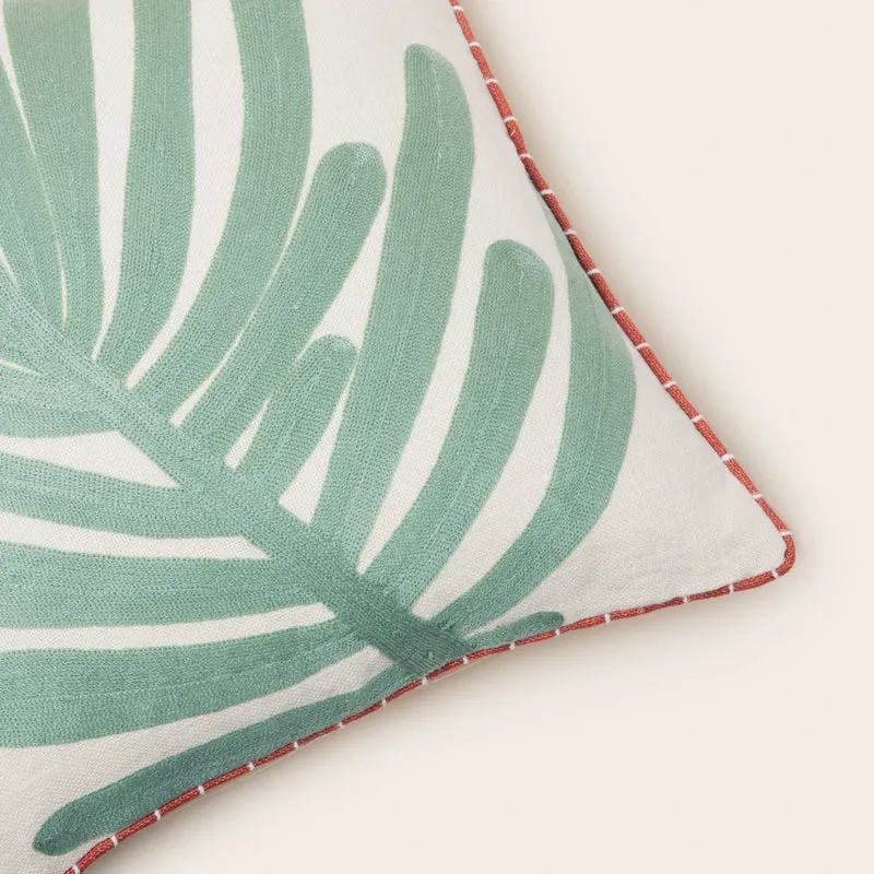 Housse de coussin TROPI ecru et vert tropique