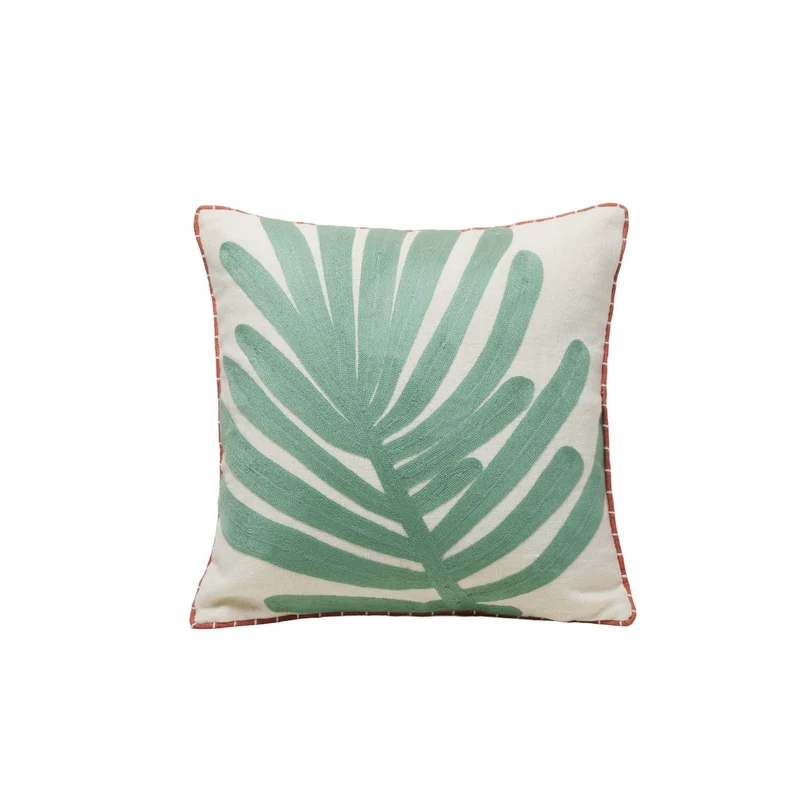 Housse de coussin TROPI ecru et vert tropique