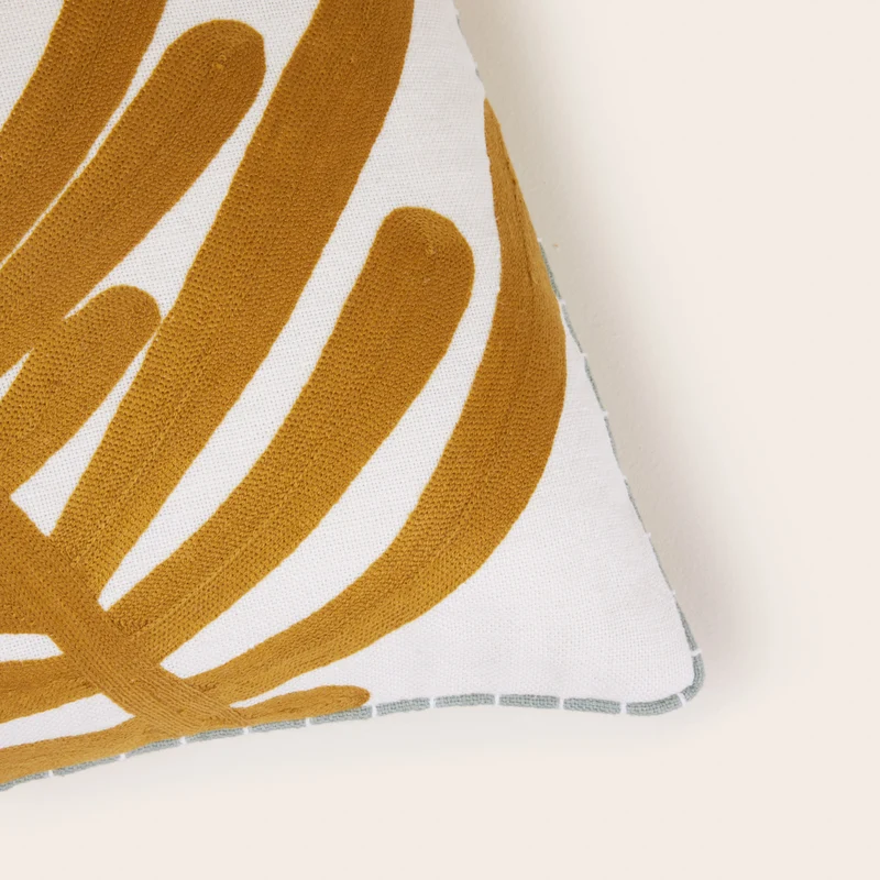 Housse de coussin TROPI ecru et moutarde