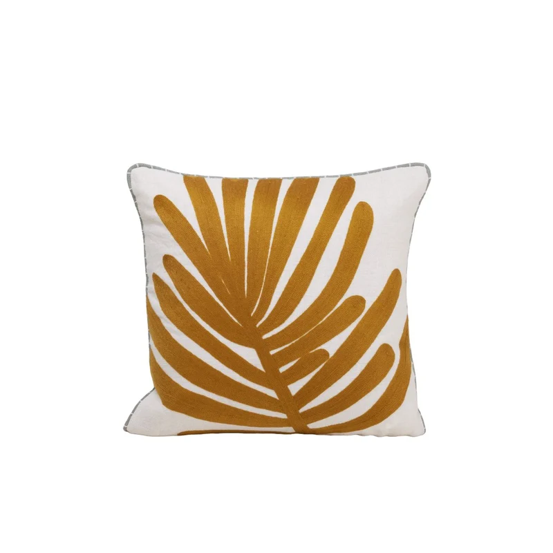 Housse de coussin TROPI ecru et moutarde
