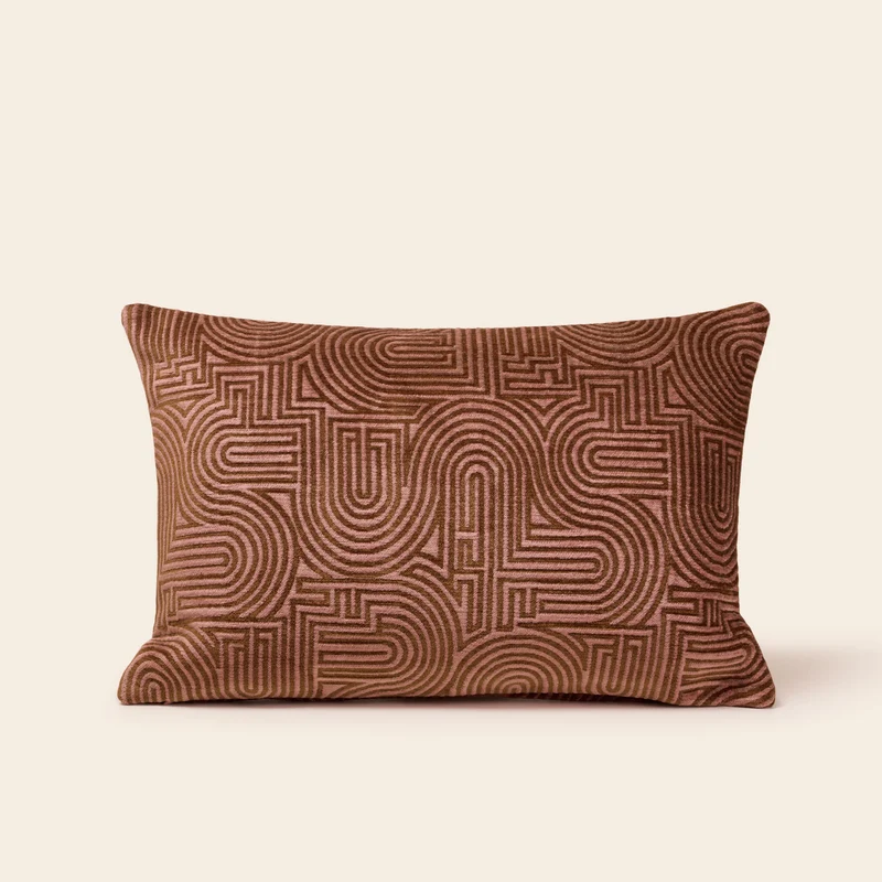 Housse de coussin KLARK rose de pêcher et caramel