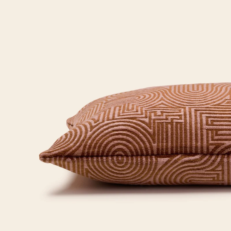 Housse de coussin KLARK rose de pêcher et caramel