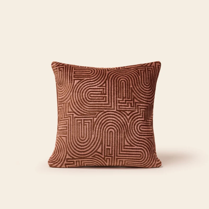 Housse de coussin KLARK rose de pêcher et caramel