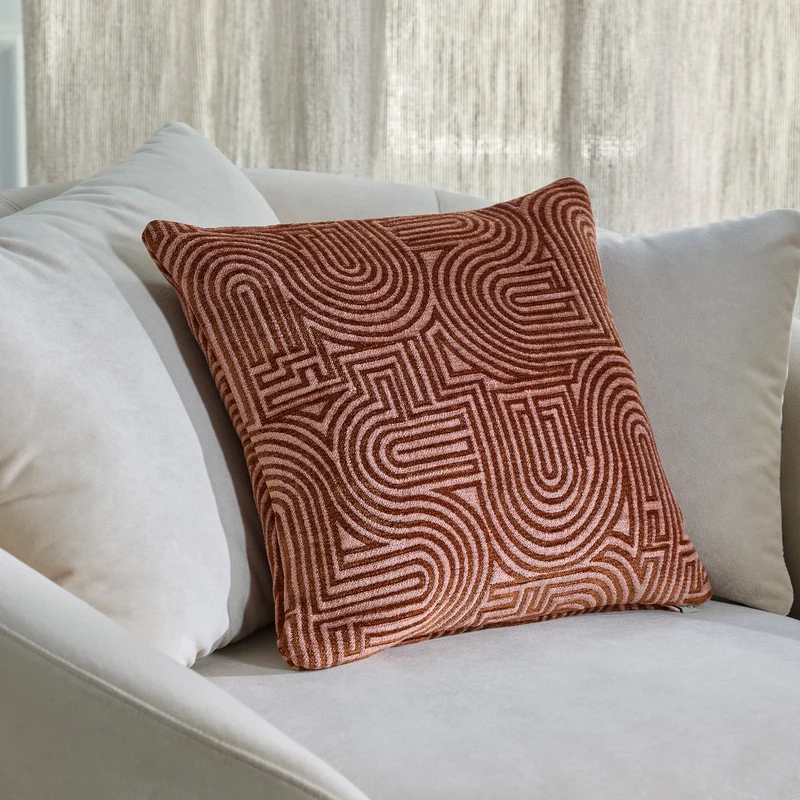 Housse de coussin KLARK rose de pêcher et caramel