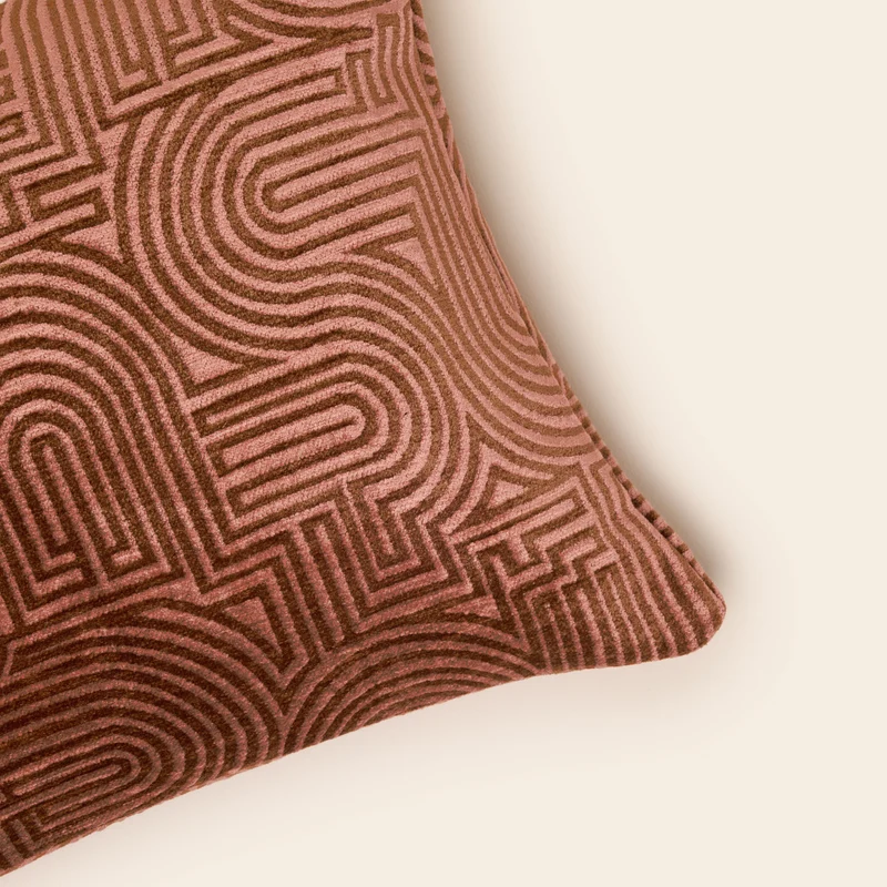 Housse de coussin KLARK rose de pêcher et caramel
