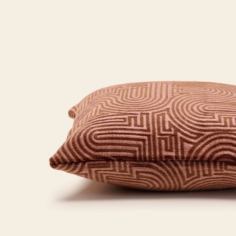 Housse de coussin KLARK rose de pêcher et caramel