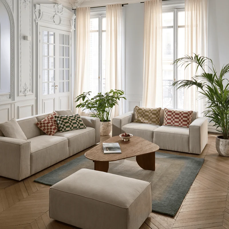 Housse de coussin TCHEKY ecru et jaune doux