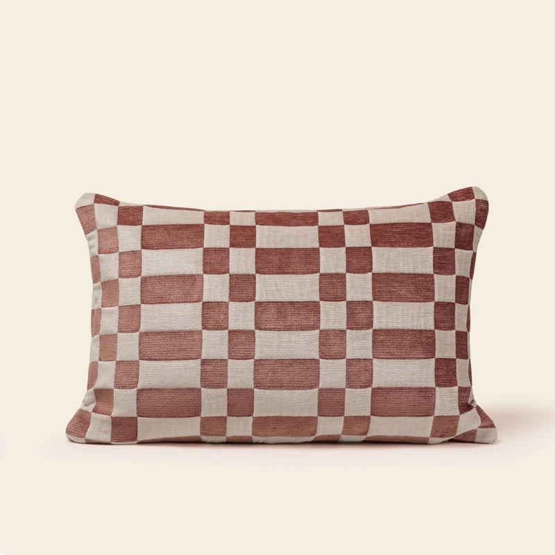 Housse de coussin TCHEKY ecru et terracota