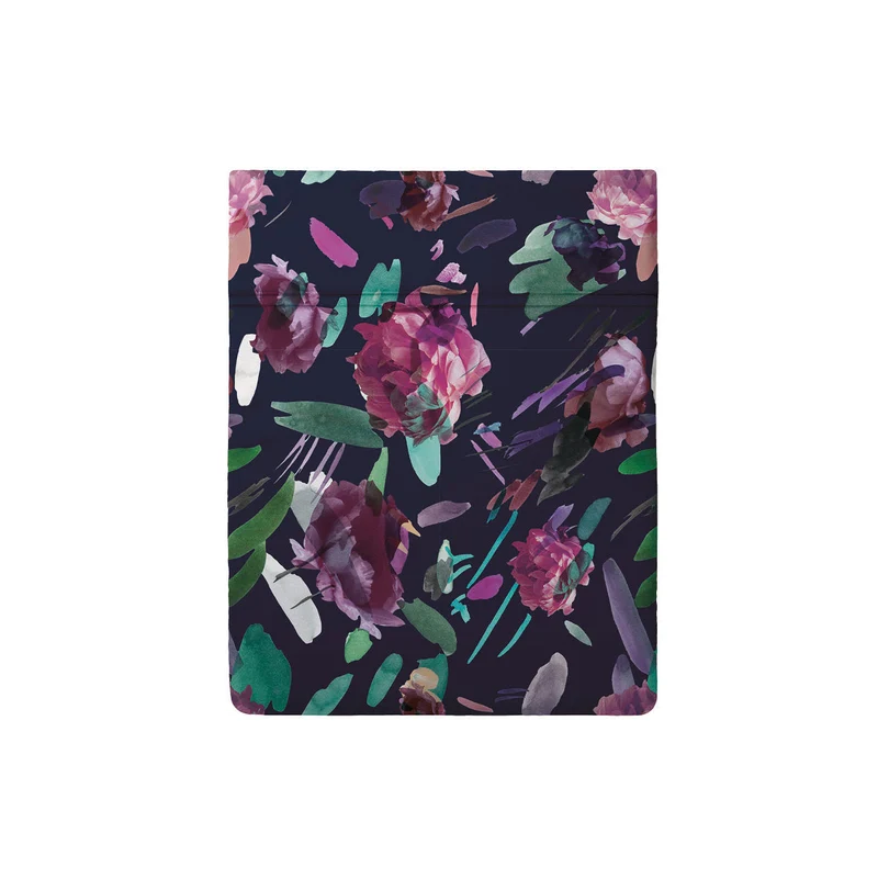 Drap plat satin de coton - Arty flowers bleu foncé