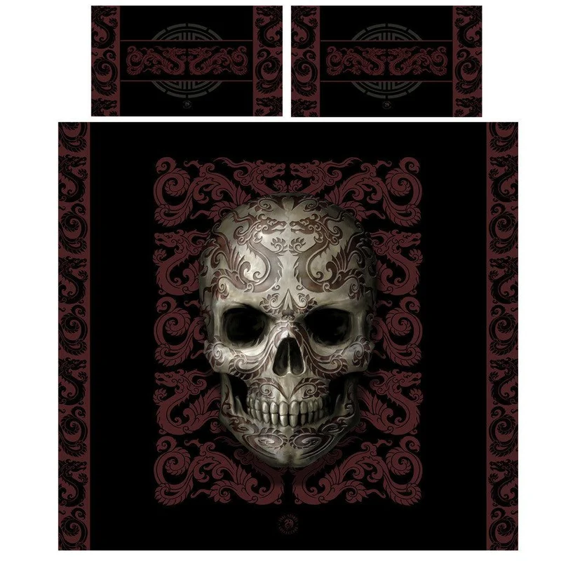 Gothic Bedroom Decor - Oriental Skull - Duvet Set for UK Double / US Twin