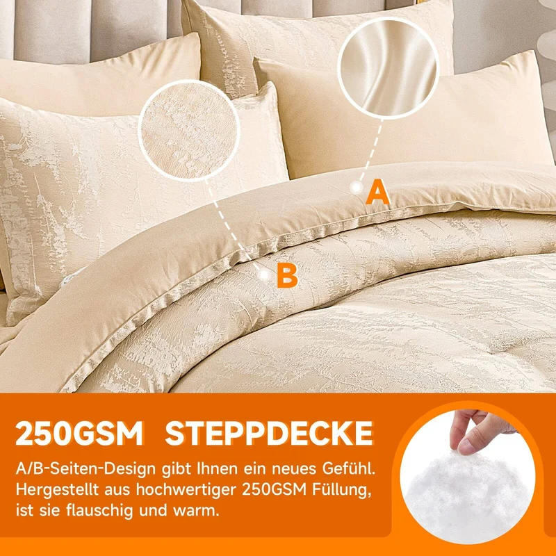 HOMELUX Bettwäsche Set 180x200, 6-teilig mit Steppdecke 220x240, 4 Kissenbezüge 50x70, Mikrofaser, bügelfrei