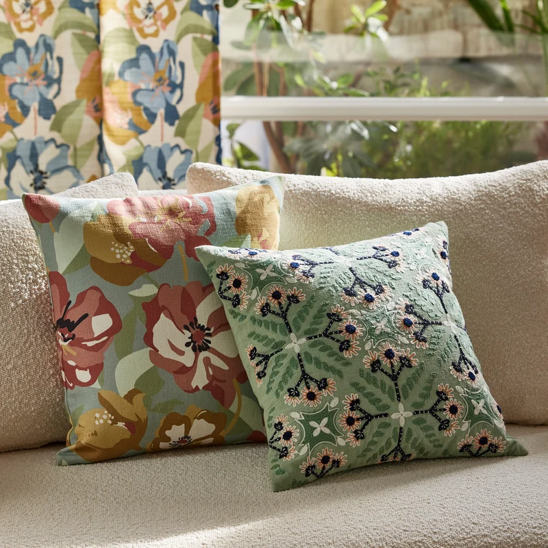 Housse de coussin NAJOUA aqua à coloris multiples